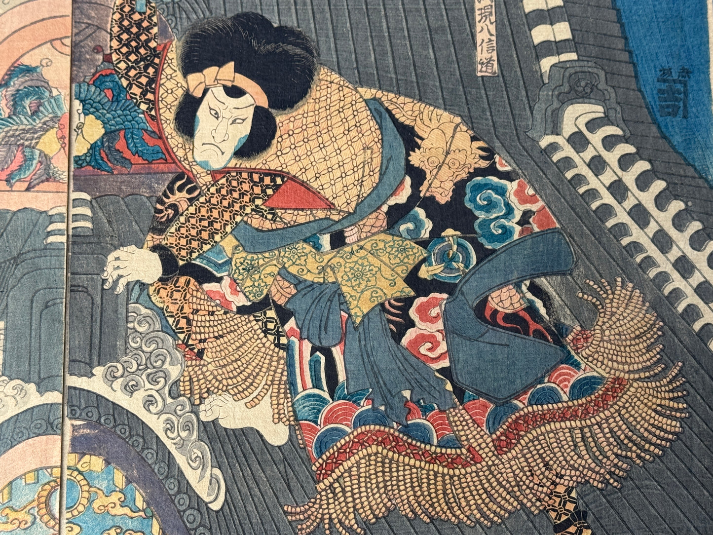 Y8818 WOODBLOCK PRINT Kuniyoshi Satomi Hakkenden 2 pieces Japan Ukiyoe antique