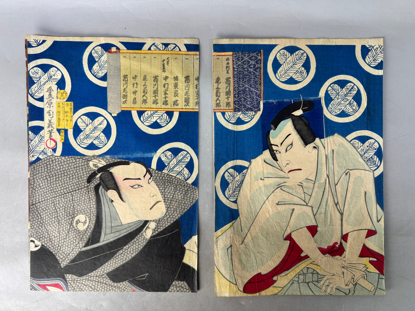 Y8819 WOODBLOCK PRINT Chikayoshi plot actor diptych Japan Ukiyoe antique art