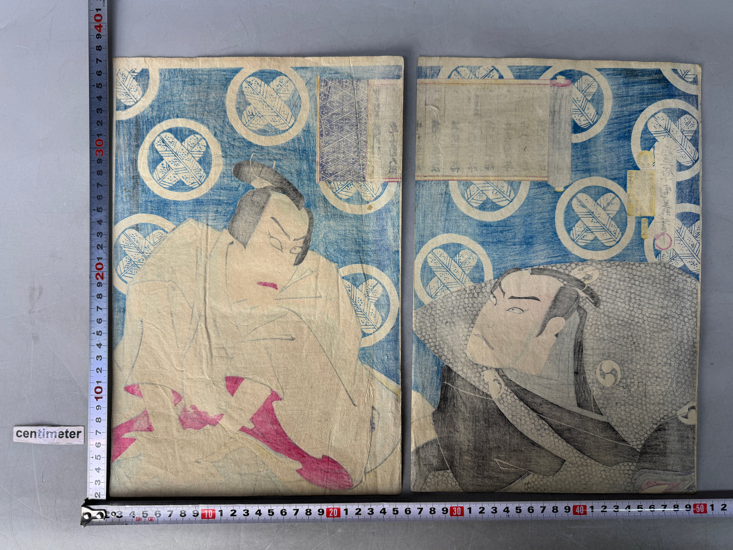 Y8819 WOODBLOCK PRINT Chikayoshi plot actor diptych Japan Ukiyoe antique art