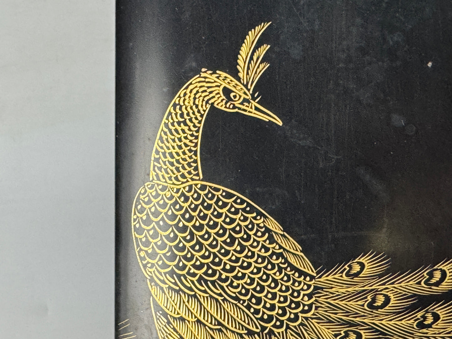 Y8831 BOX Chinkin Makie Peacock Letter Case Signed Japan antique storage decor