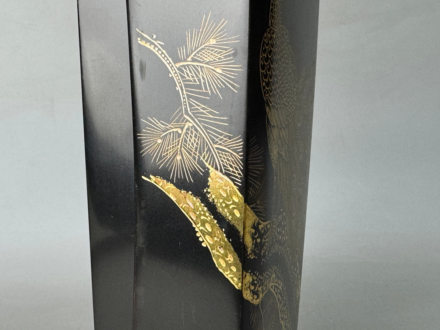 Y8831 BOX Chinkin Makie Peacock Letter Case Signed Japan antique storage decor