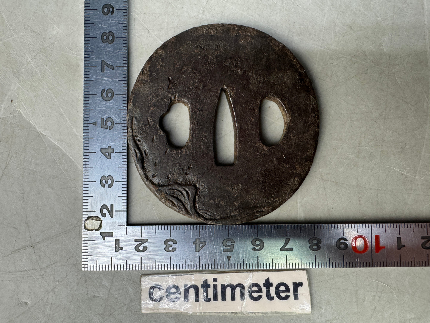 Y8838 TSUBA Iron sword guard signed Japan samurai katana antique koshirae edo
