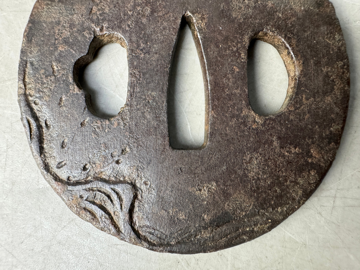 Y8838 TSUBA Iron sword guard signed Japan samurai katana antique koshirae edo