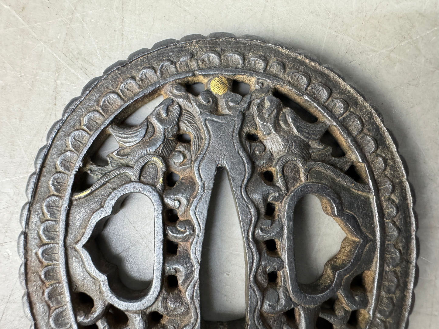 Y8840 TSUBA Iron sword guard Japan samurai katana antique koshirae edo vintage