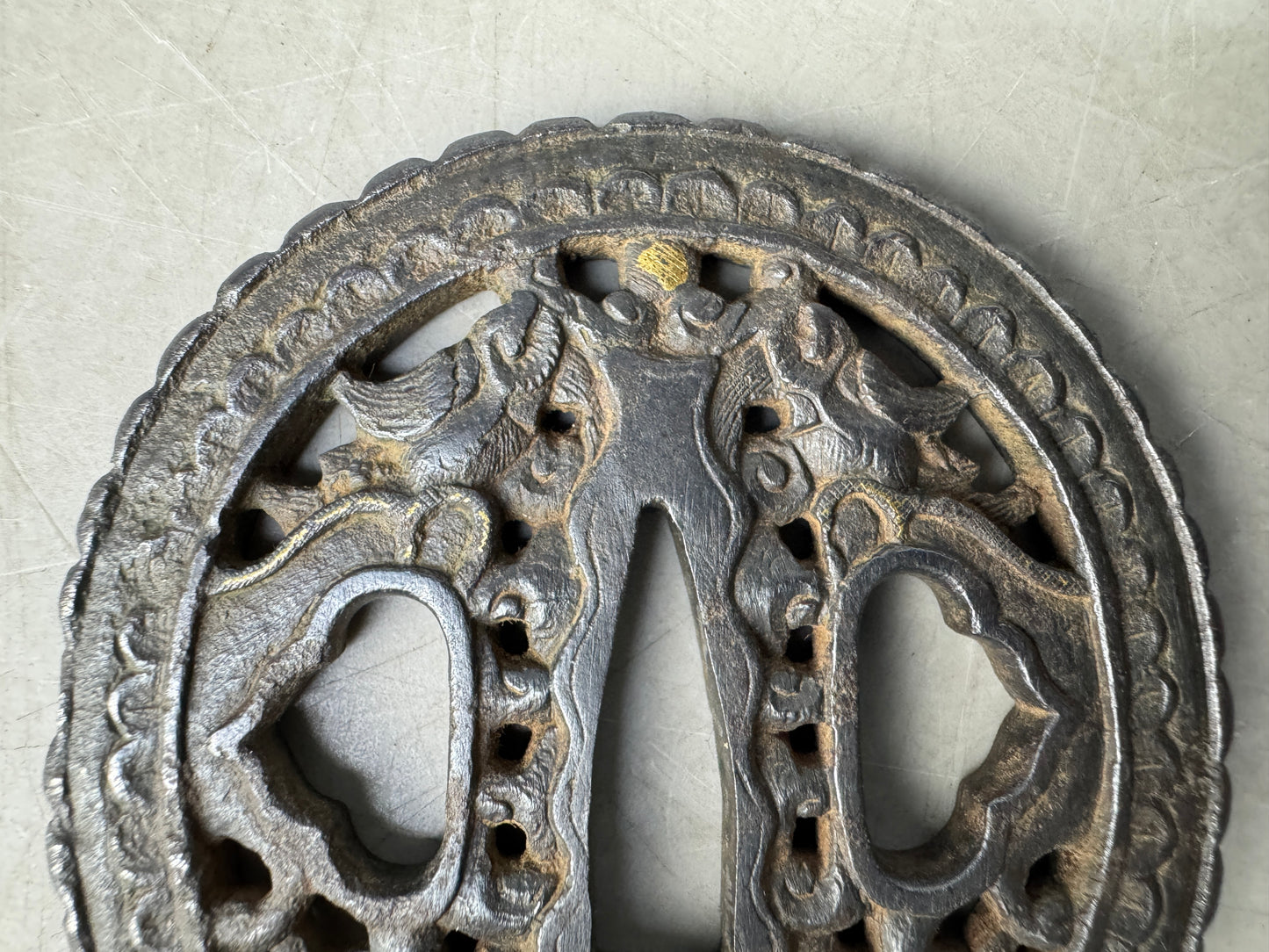 Y8840 TSUBA Iron sword guard Japan samurai katana antique koshirae edo vintage