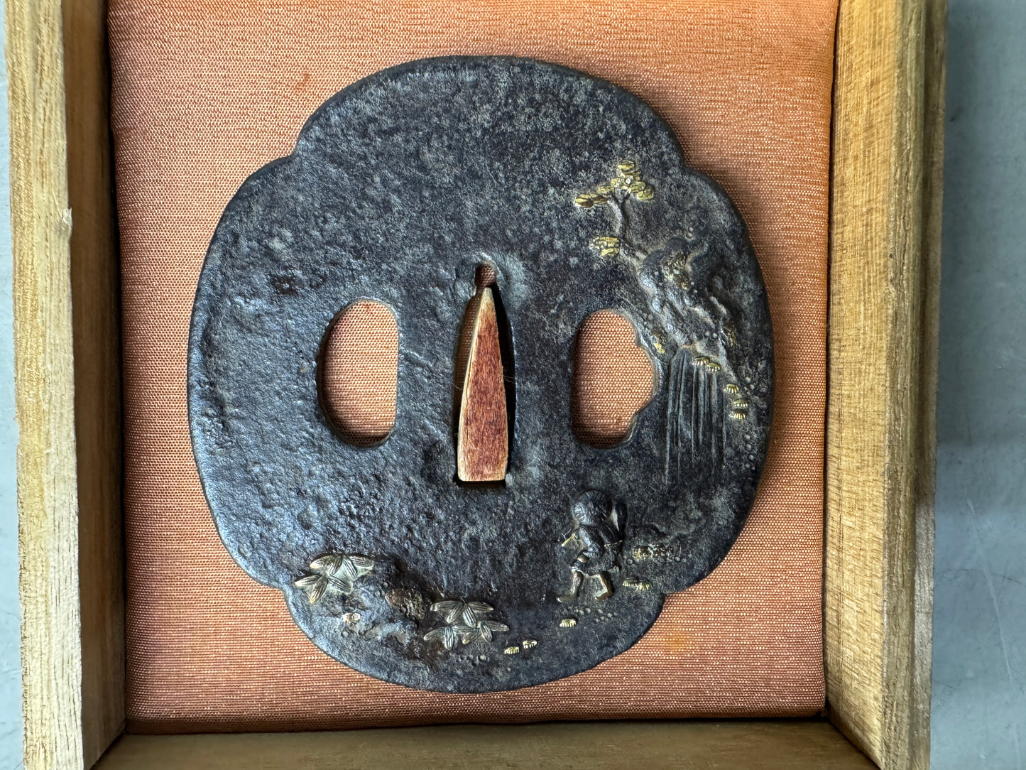 Y8841 TSUBA Iron sword guard box Japan samurai katana antique koshirae edo