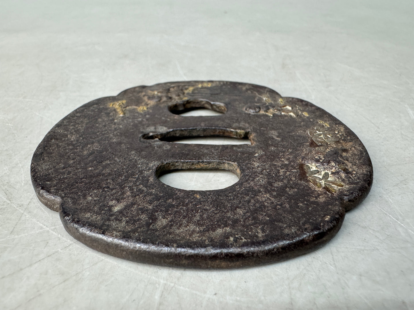 Y8841 TSUBA Iron sword guard box Japan samurai katana antique koshirae edo