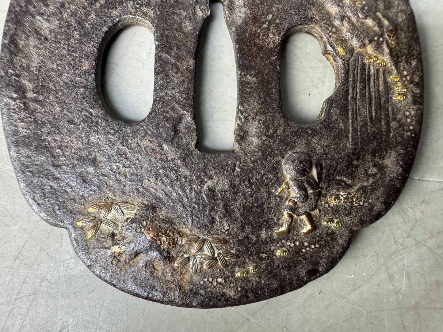 Y8841 TSUBA Iron sword guard box Japan samurai katana antique koshirae edo