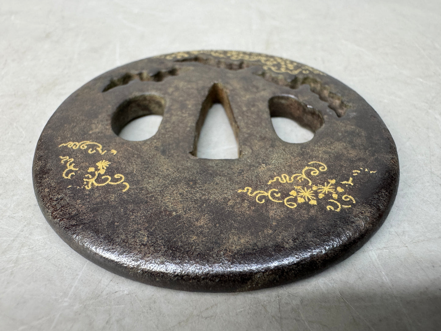Y8842 TSUBA Iron sword guard box Japan samurai katana antique koshirae edo