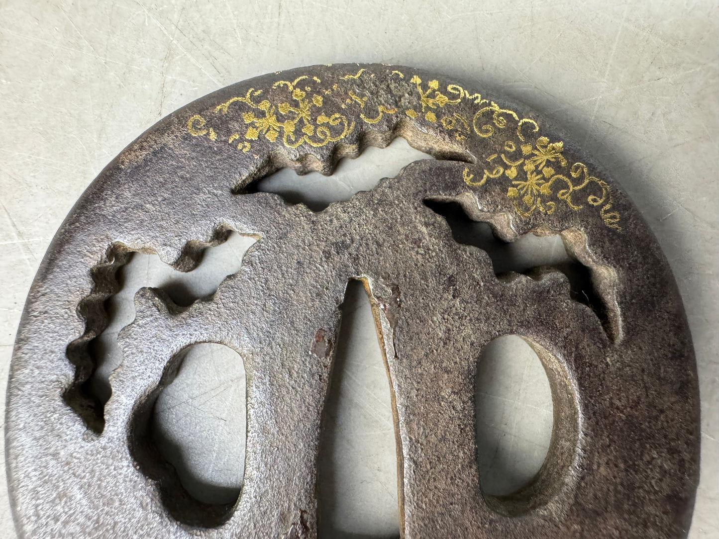 Y8842 TSUBA Iron sword guard box Japan samurai katana antique koshirae edo