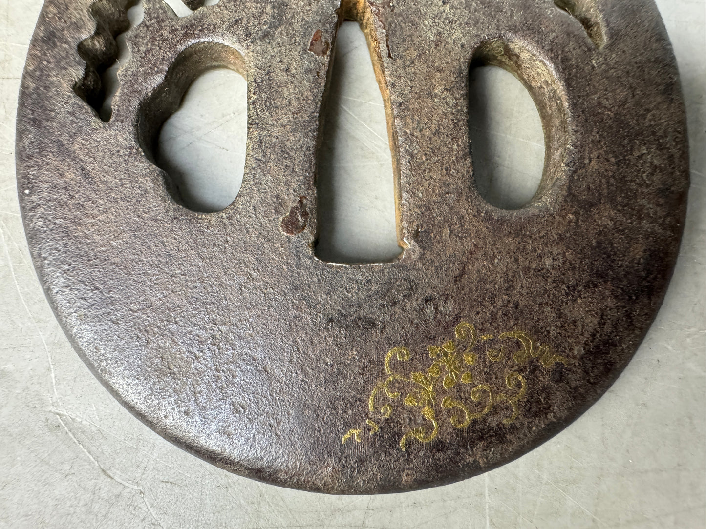 Y8842 TSUBA Iron sword guard box Japan samurai katana antique koshirae edo