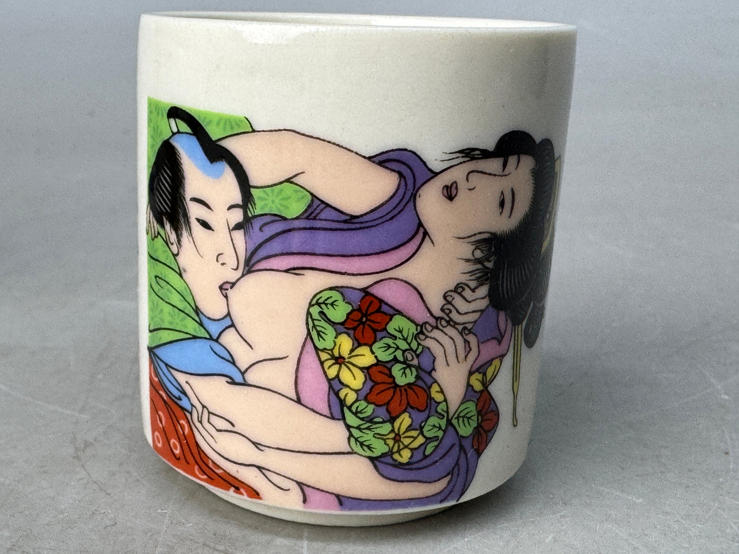 Y8843 CHAWAN Kutani-ware sake cup set of 5 box Shunga Japan antique tableware