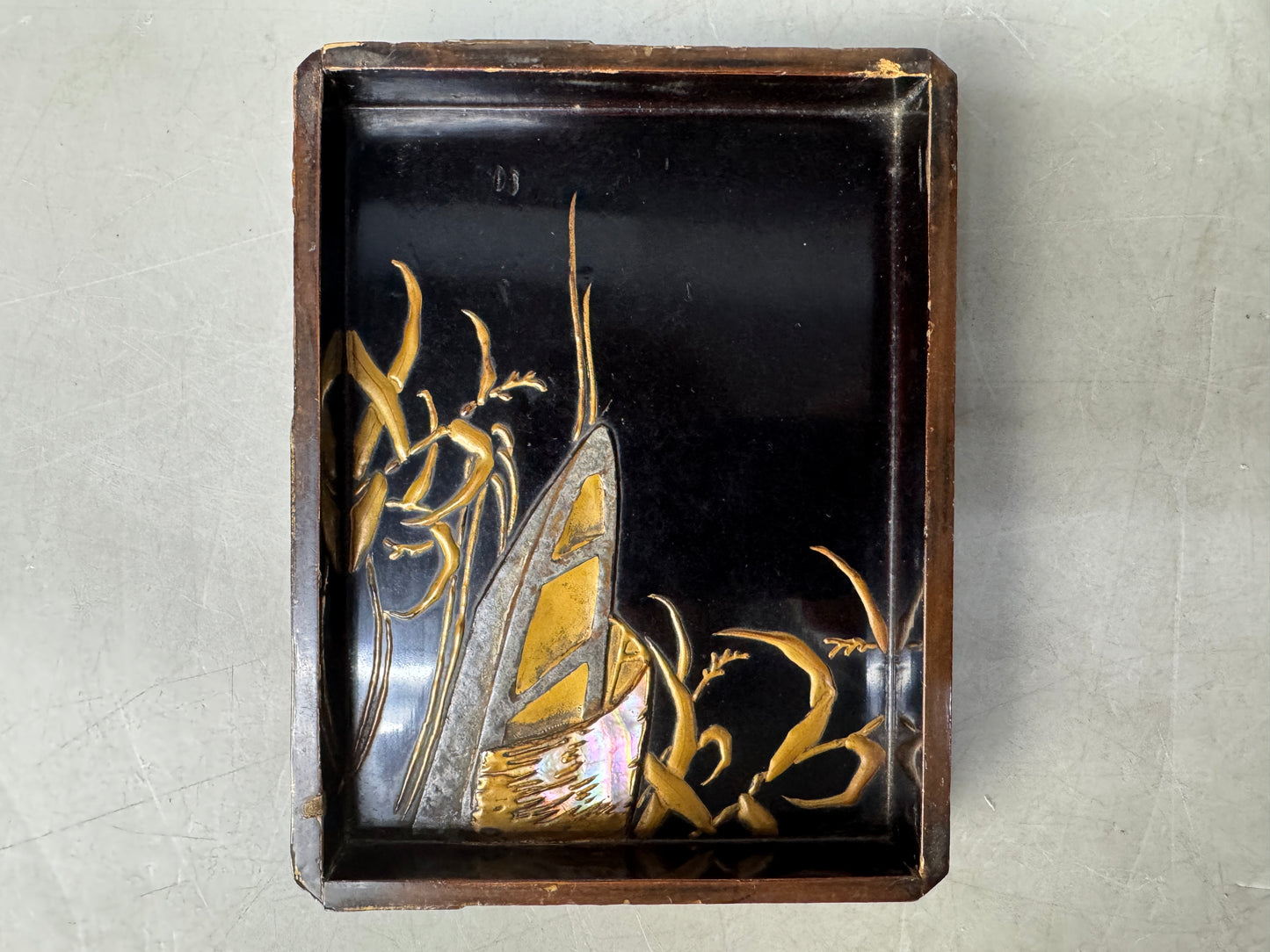 Y8846 BOX Kourin Makie small accessory case Japan antique storage container
