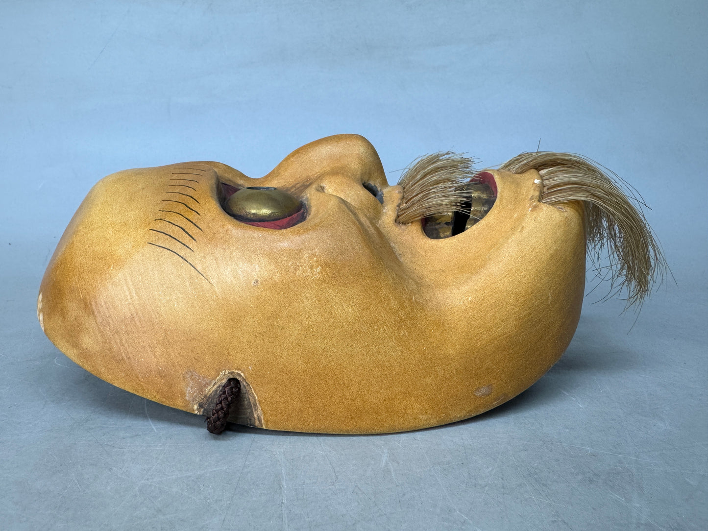Y8855 NOH MASK wood carving Ohakujo signed Japan antique omen men dance drama