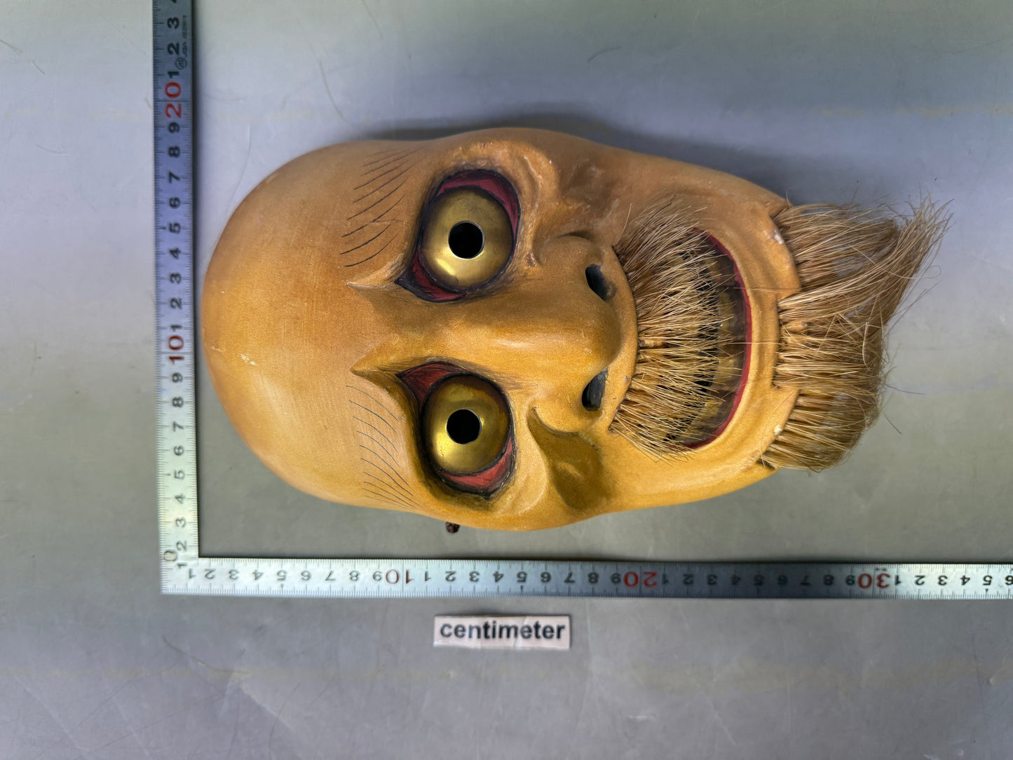 Y8855 NOH MASK wood carving Ohakujo signed Japan antique omen men dance drama