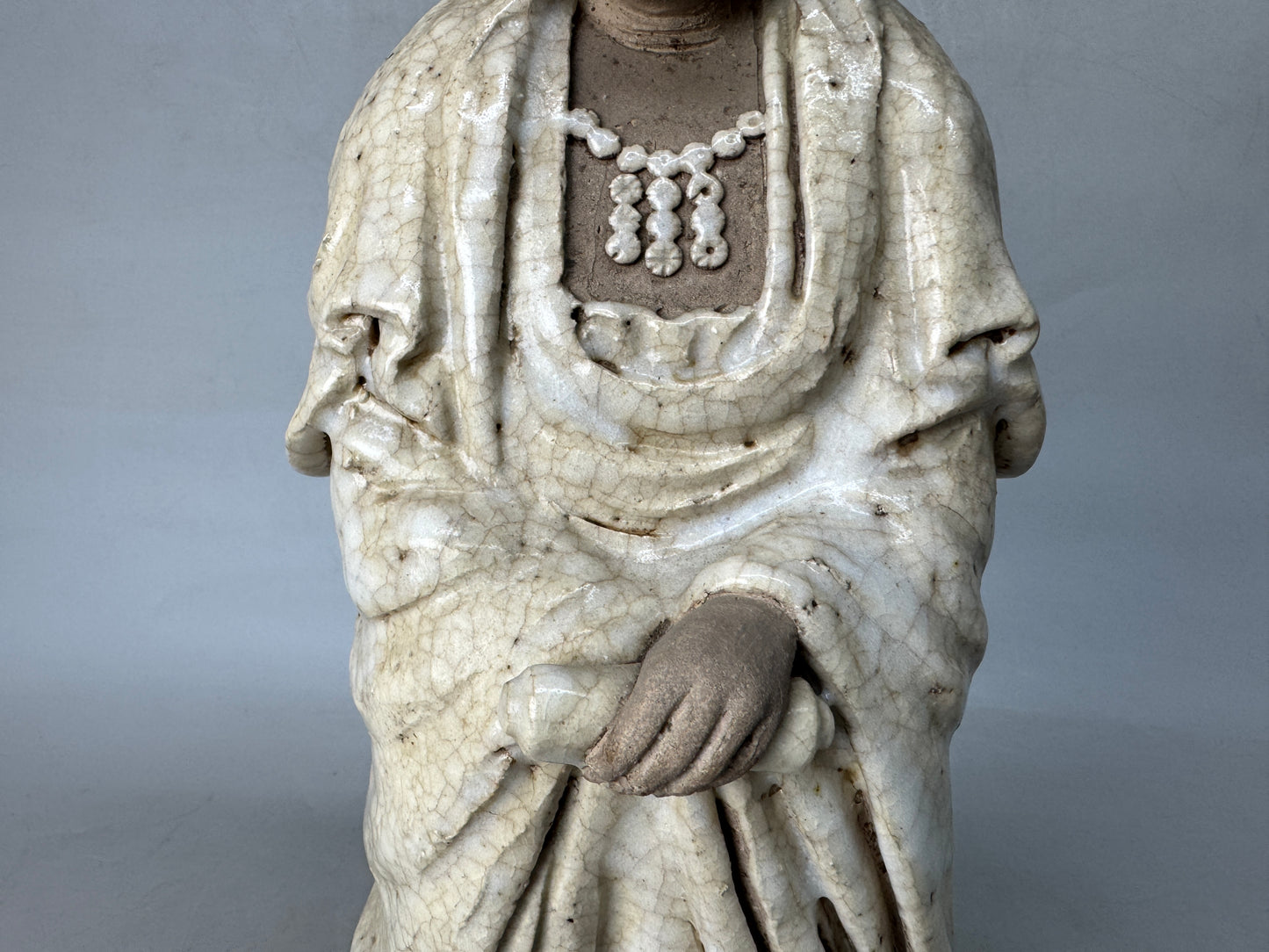 Y8861 OKIMONO Mino-ware White-robed Kannon figurine signed Japan antique figure