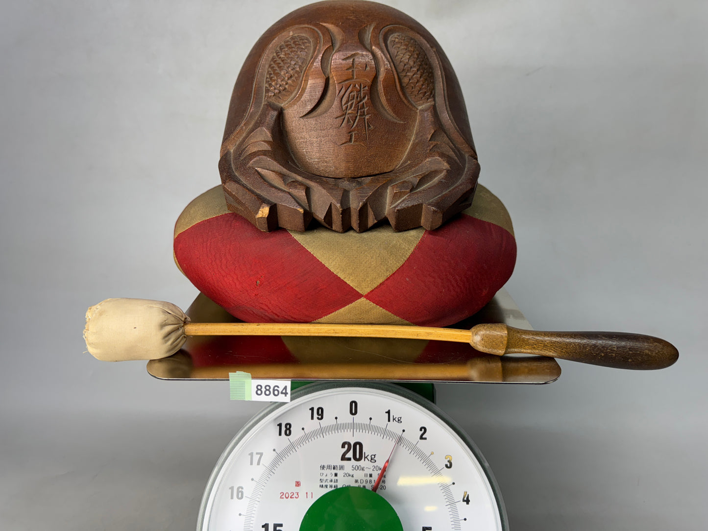 Y8864 MOKUGYO wooden Buddhist Monk Instrument signed Japan antique temple