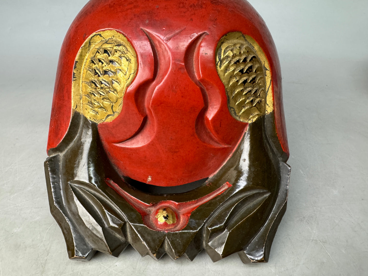 Y8865 MOKUGYO wooden Buddhist Monk Instrument Makie cushion Japan antique temple