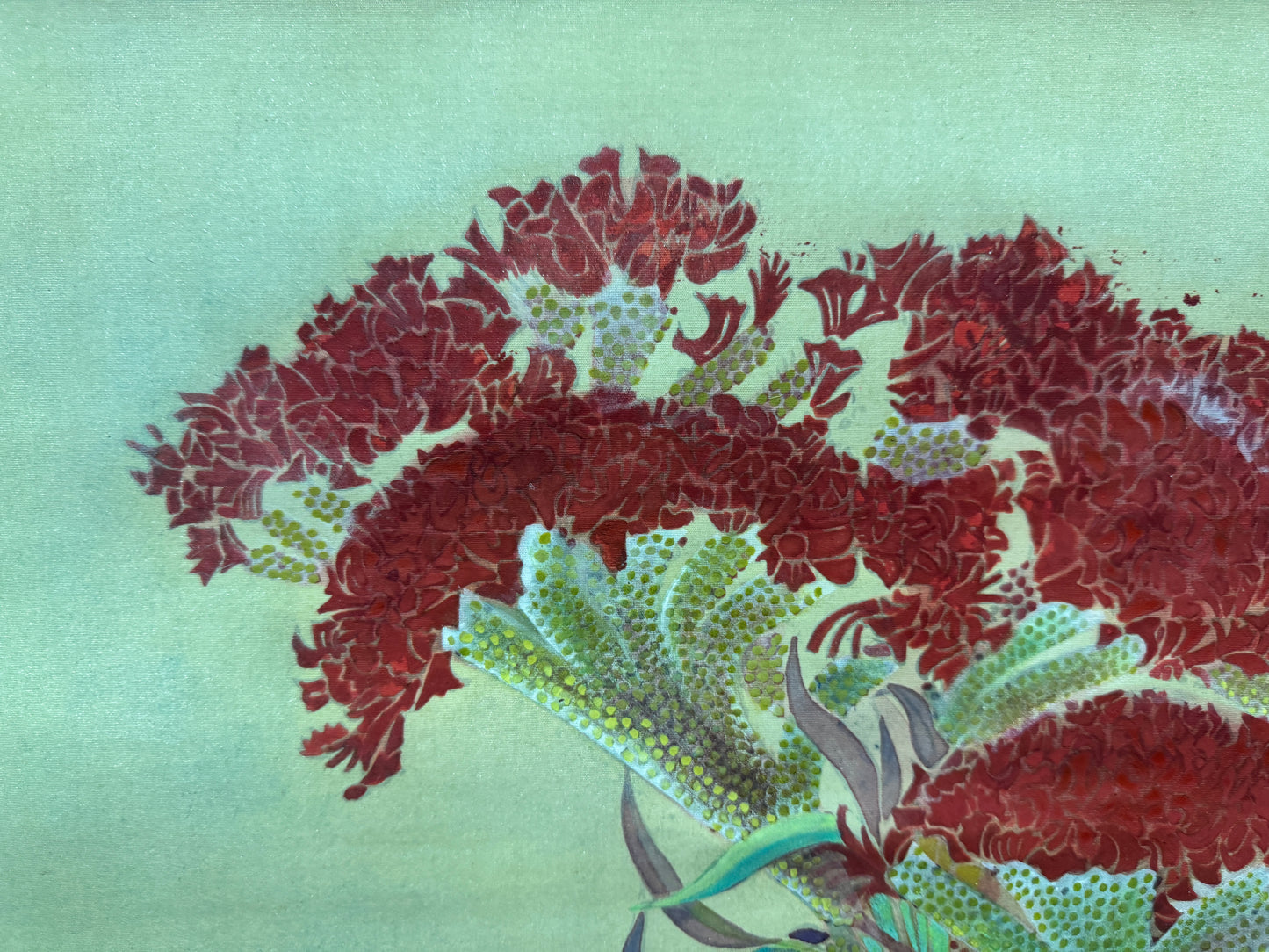 Y8868 KAKEJIKU Cockscomb flower signed box Japan antique hanging scroll interior