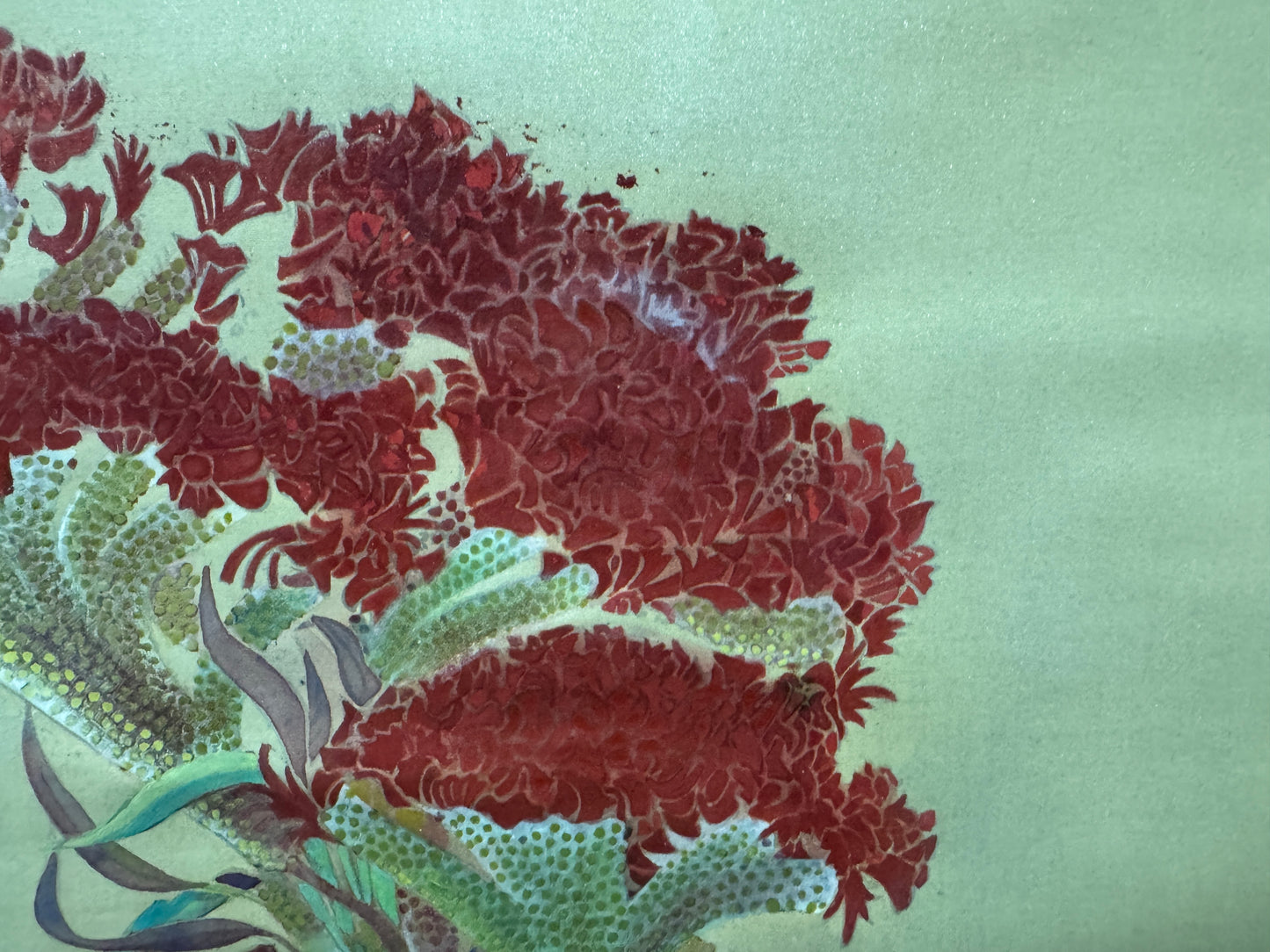 Y8868 KAKEJIKU Cockscomb flower signed box Japan antique hanging scroll interior