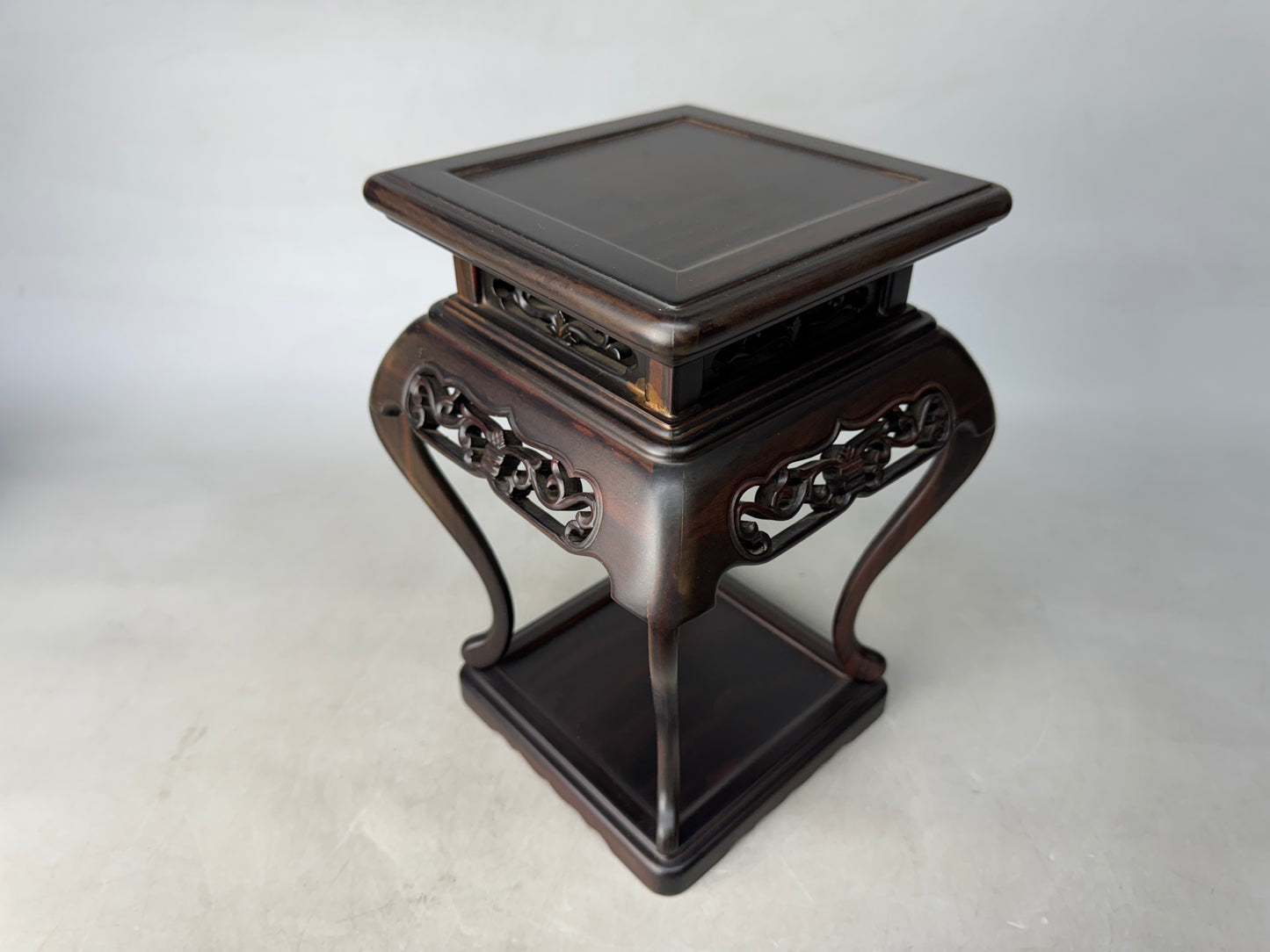 Y8875 FLOWER STAND Striped ebony wood openwork Japan antique ikebana interior