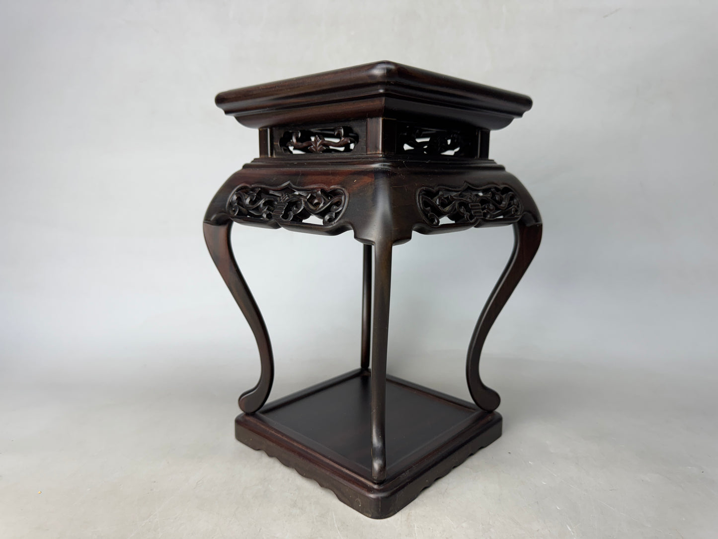 Y8875 FLOWER STAND Striped ebony wood openwork Japan antique ikebana interior