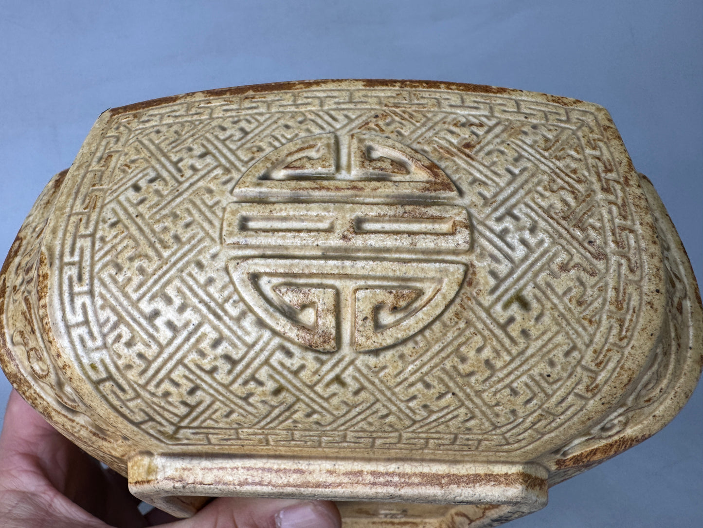 Y8882 CHAWAN Yosamu-ware bowl signed box geometric pattern Japan antique kitchen