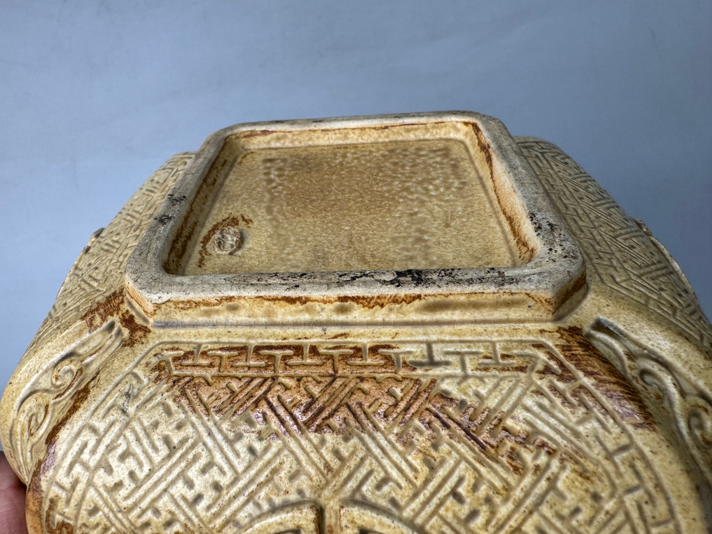 Y8882 CHAWAN Yosamu-ware bowl signed box geometric pattern Japan antique kitchen