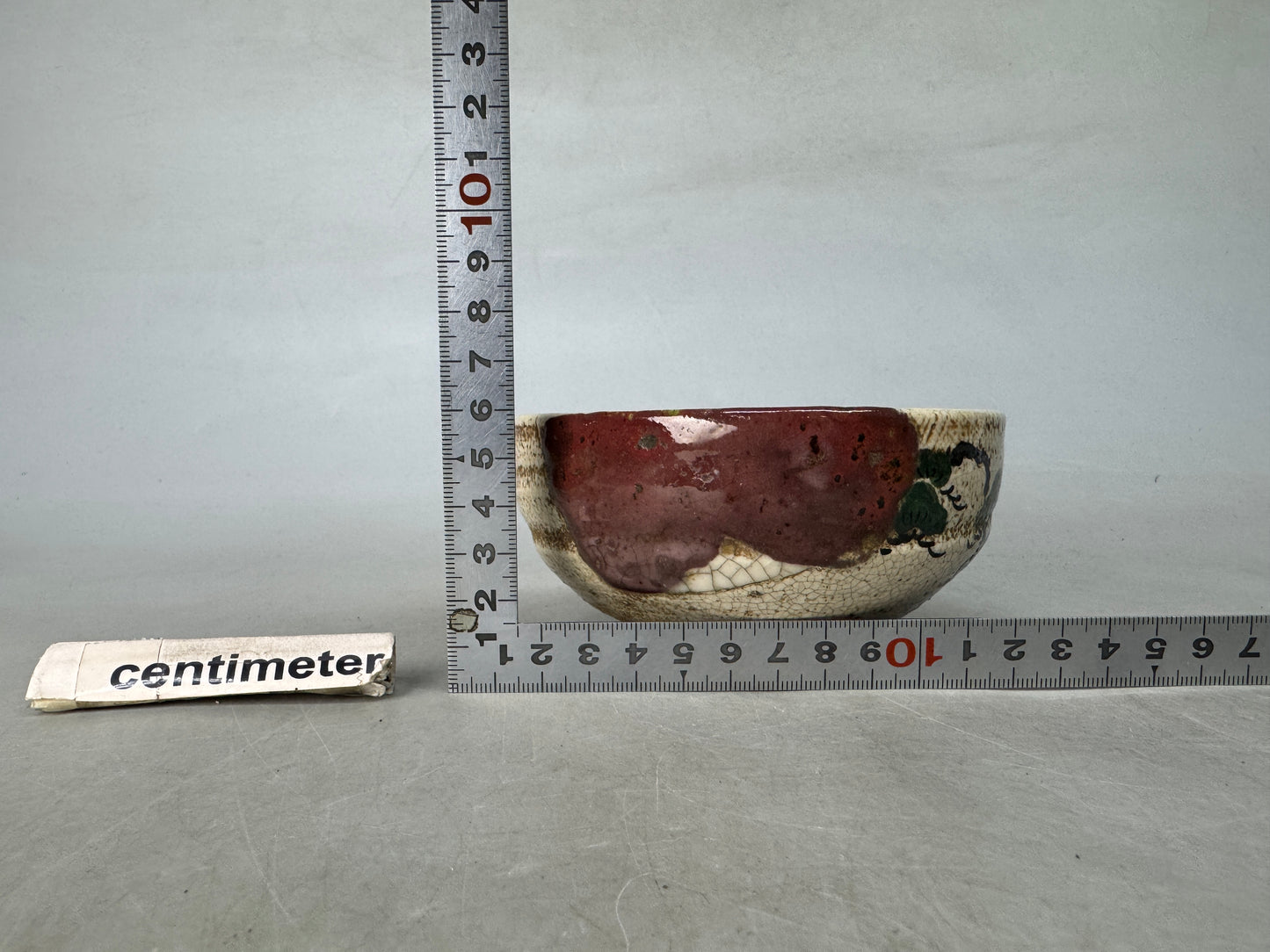 Y8889 CHAWAN Oribe-ware bowl Crane signed Japan antique tea ceremony cup pottery