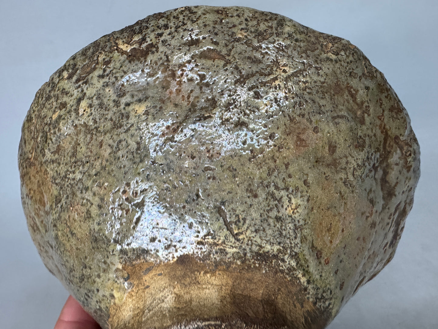 Y8890 CHAWAN Raku-ware red flat bowl signed Japan antique tea ceremony pottery