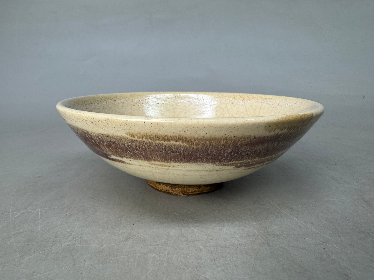 Y8892 CHAWAN Seto-ware flat bowl signed Japan antique tea ceremony cup pottery