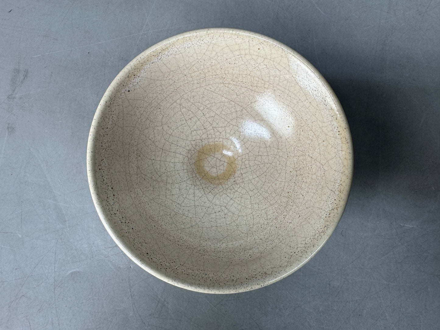 Y8892 CHAWAN Seto-ware flat bowl signed Japan antique tea ceremony cup pottery