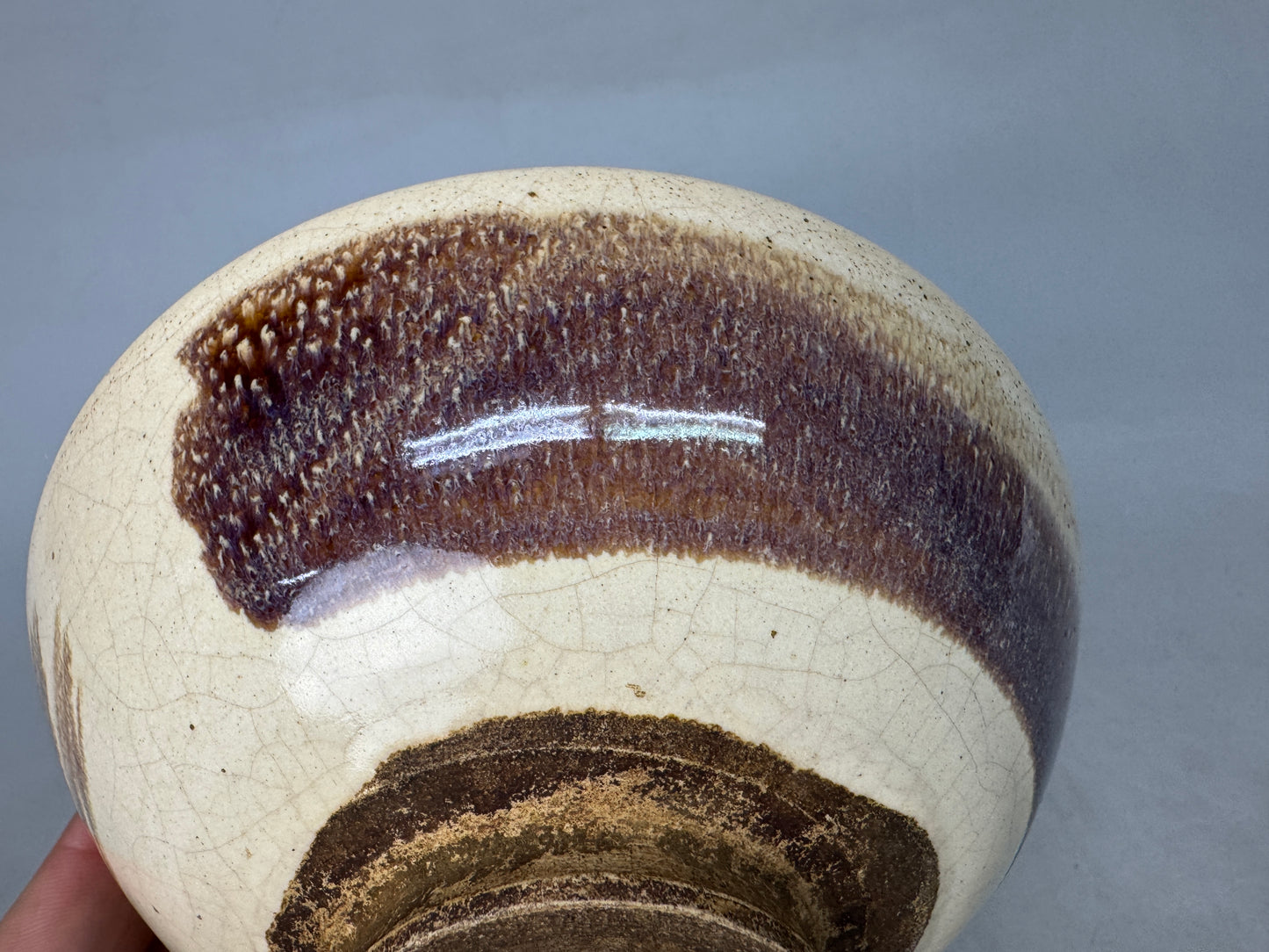 Y8892 CHAWAN Seto-ware flat bowl signed Japan antique tea ceremony cup pottery