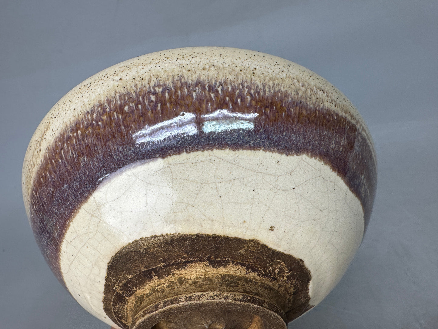 Y8892 CHAWAN Seto-ware flat bowl signed Japan antique tea ceremony cup pottery