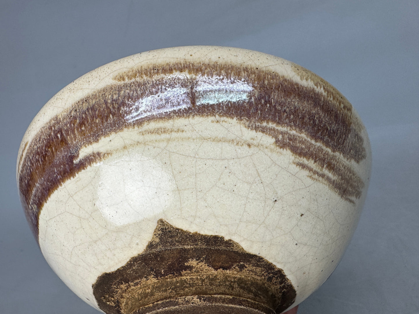 Y8892 CHAWAN Seto-ware flat bowl signed Japan antique tea ceremony cup pottery
