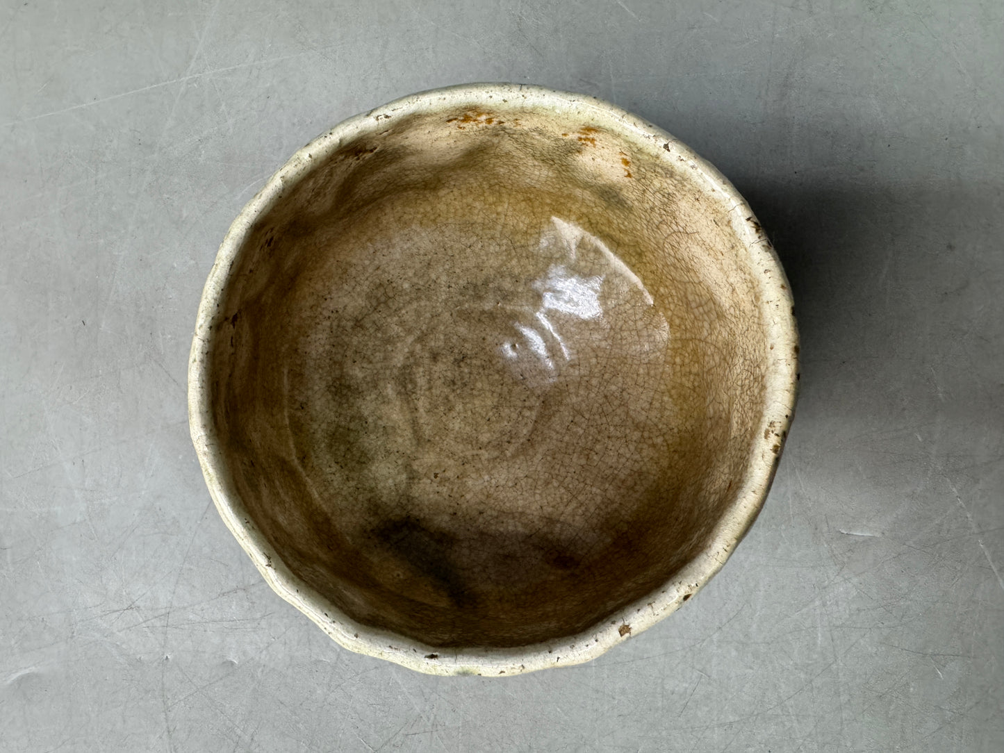 Y8894 CHAWAN Raku-ware white bowl signd Japan antique tea ceremony cup pottery