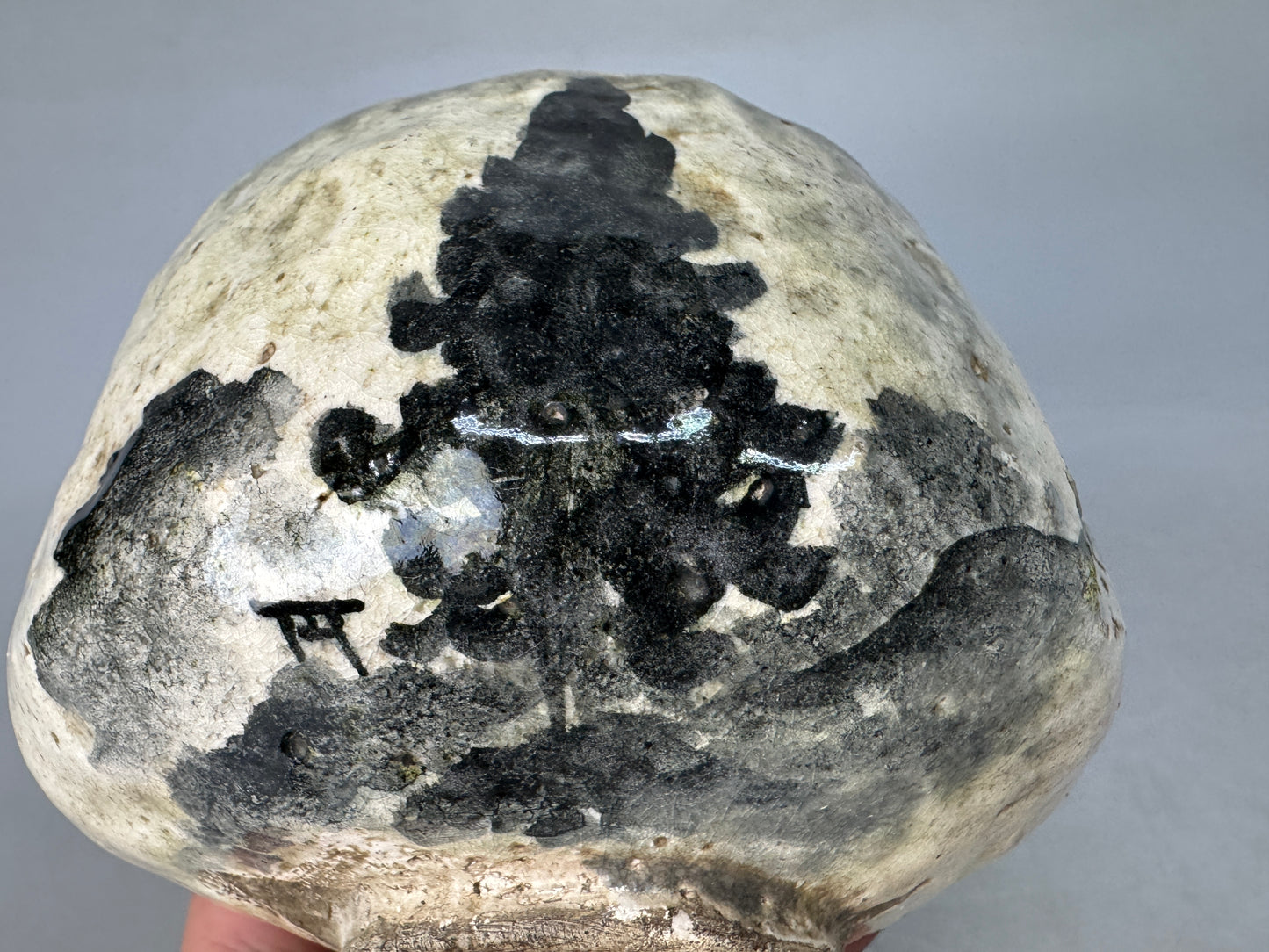 Y8894 CHAWAN Raku-ware white bowl signd Japan antique tea ceremony cup pottery