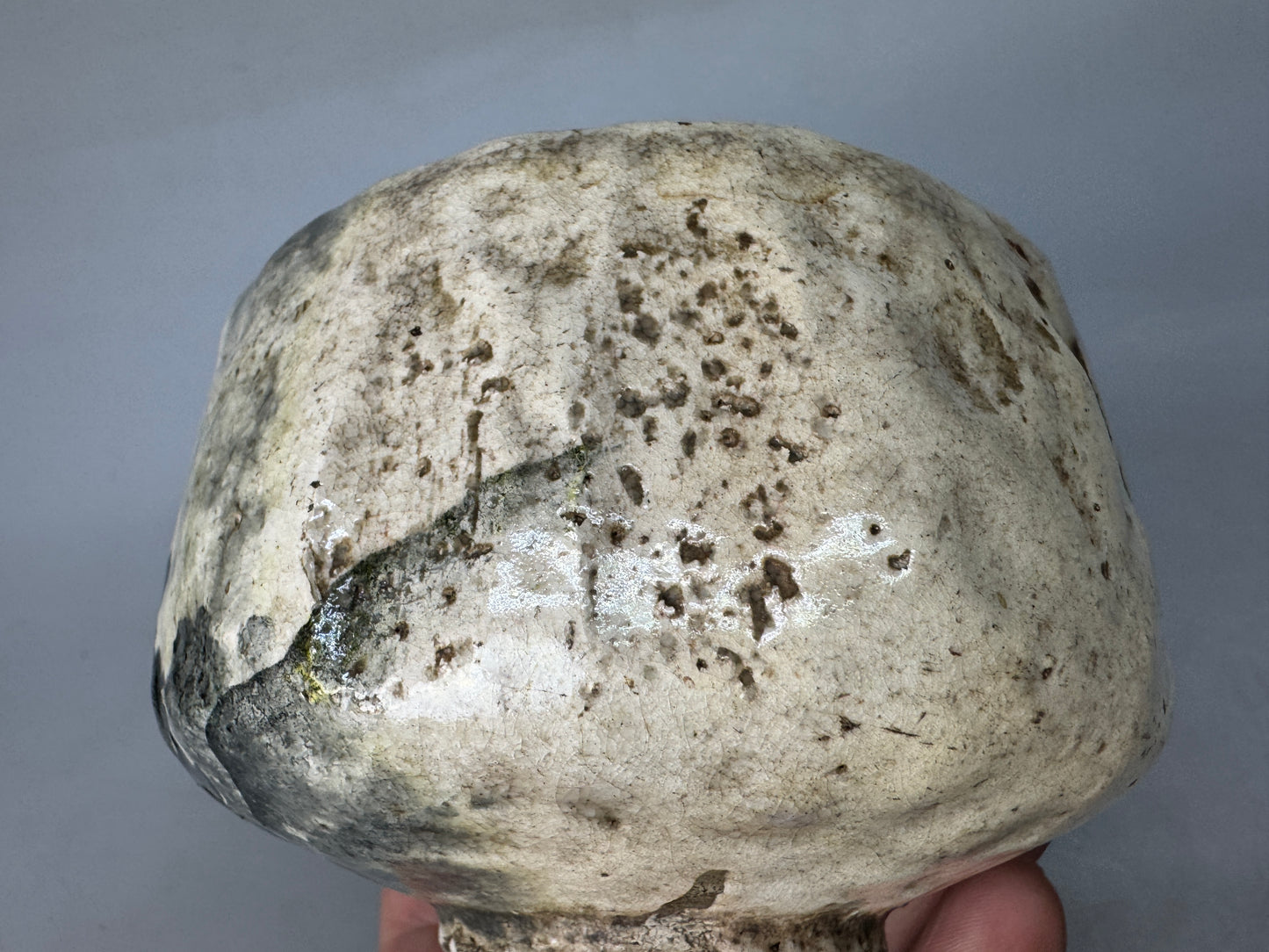 Y8894 CHAWAN Raku-ware white bowl signd Japan antique tea ceremony cup pottery