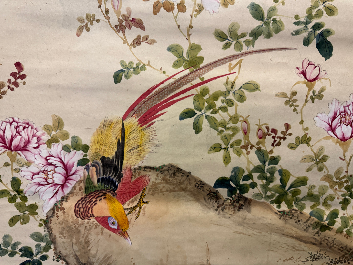 Y8897 KAKEJIKU Flower Bird no signature Japan antique hanging scroll interior