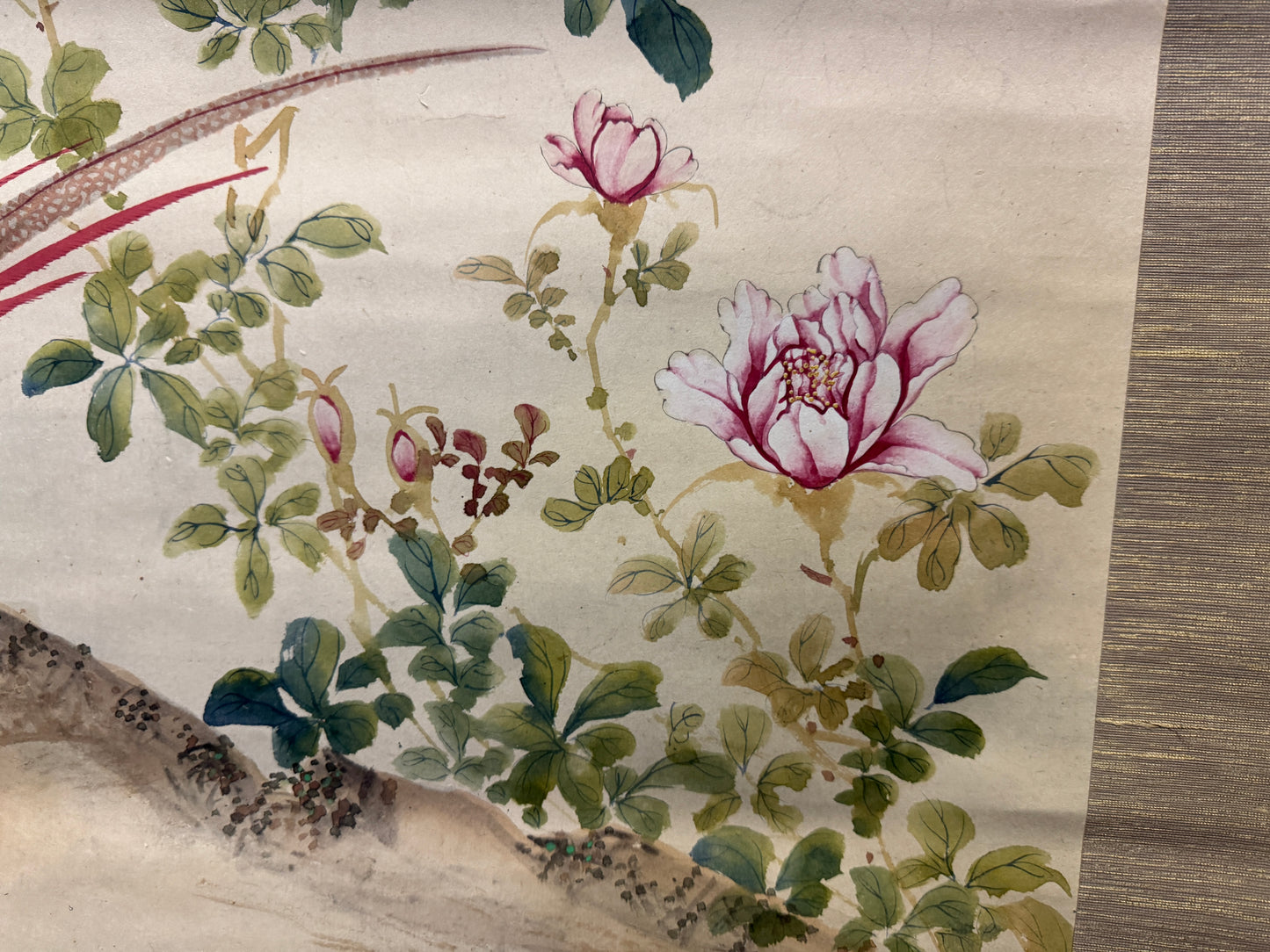 Y8897 KAKEJIKU Flower Bird no signature Japan antique hanging scroll interior