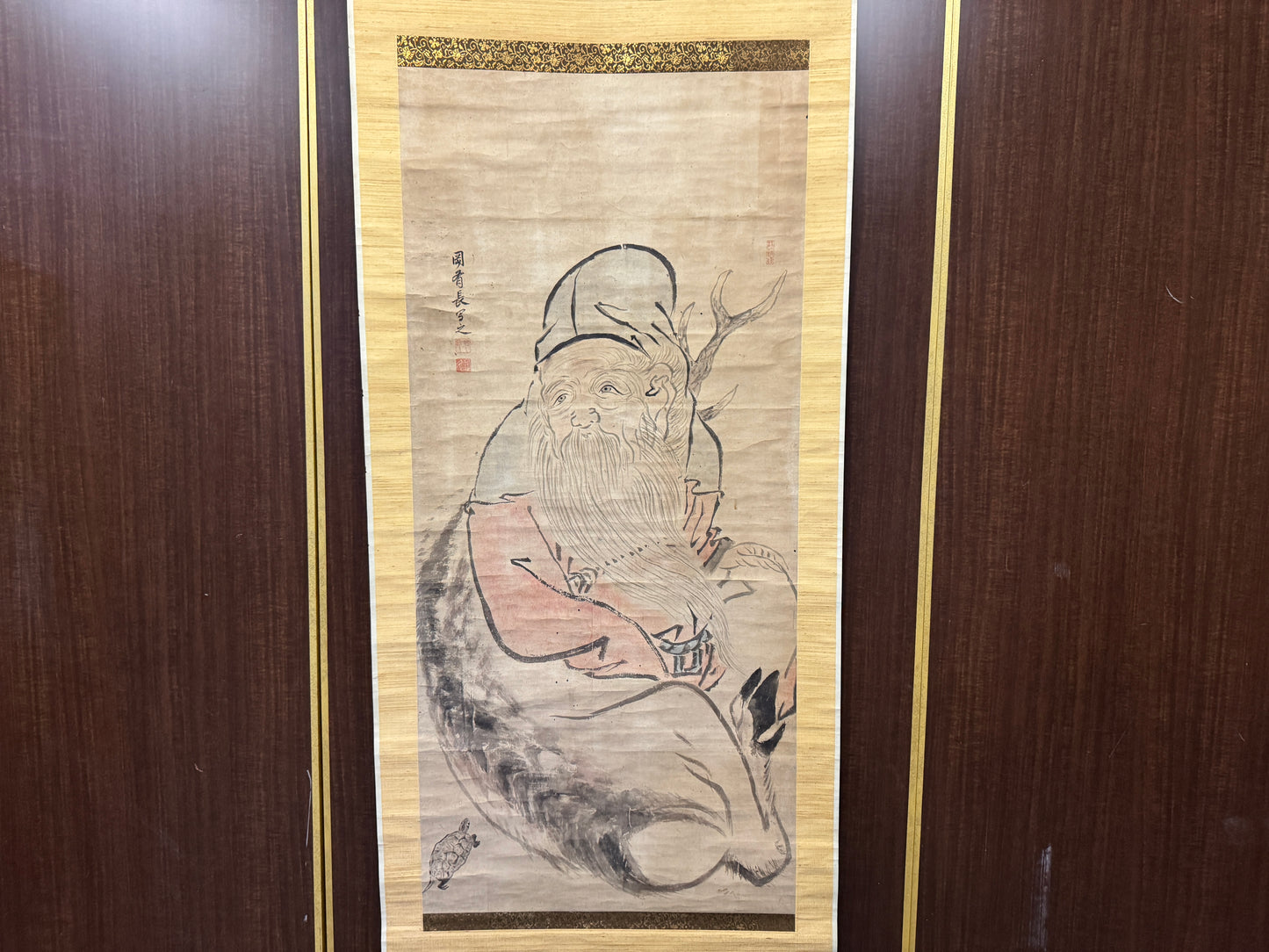 Y8898 KAKEJIKU Hermit Deer signed Kano school Japan antique hanging scroll decor