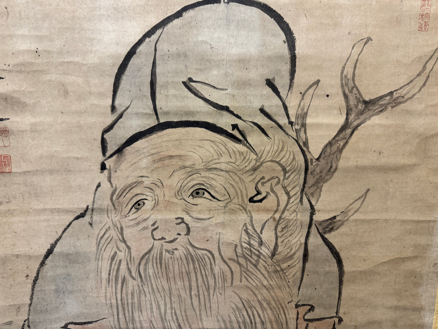 Y8898 KAKEJIKU Hermit Deer signed Kano school Japan antique hanging scroll decor