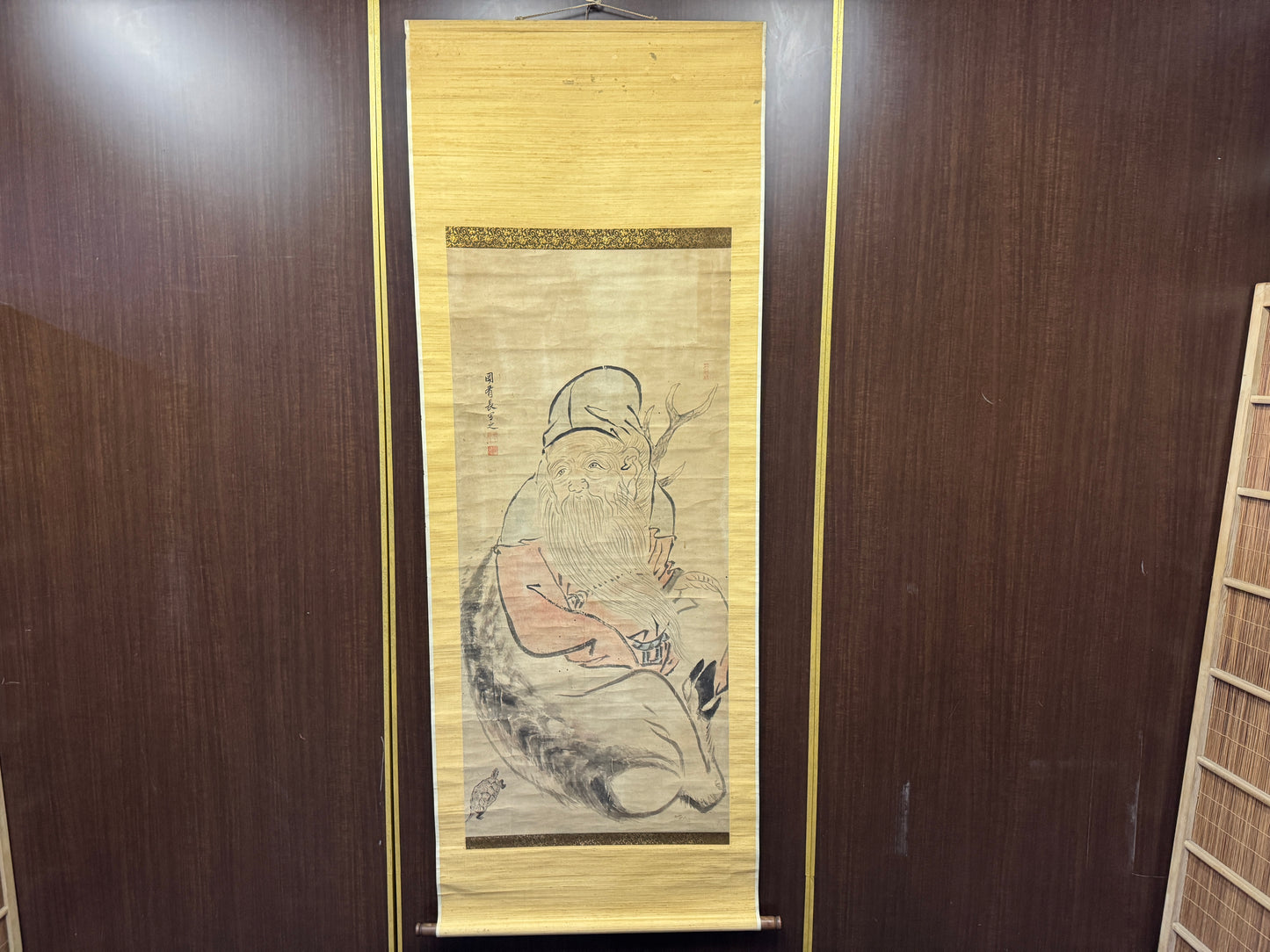 Y8898 KAKEJIKU Hermit Deer signed Kano school Japan antique hanging scroll decor