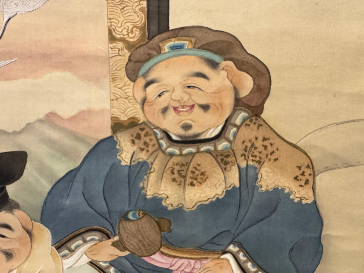 Y8900 KAKEJIKU Ebisu Daikoku signed Japan antique hanging scroll interior decor