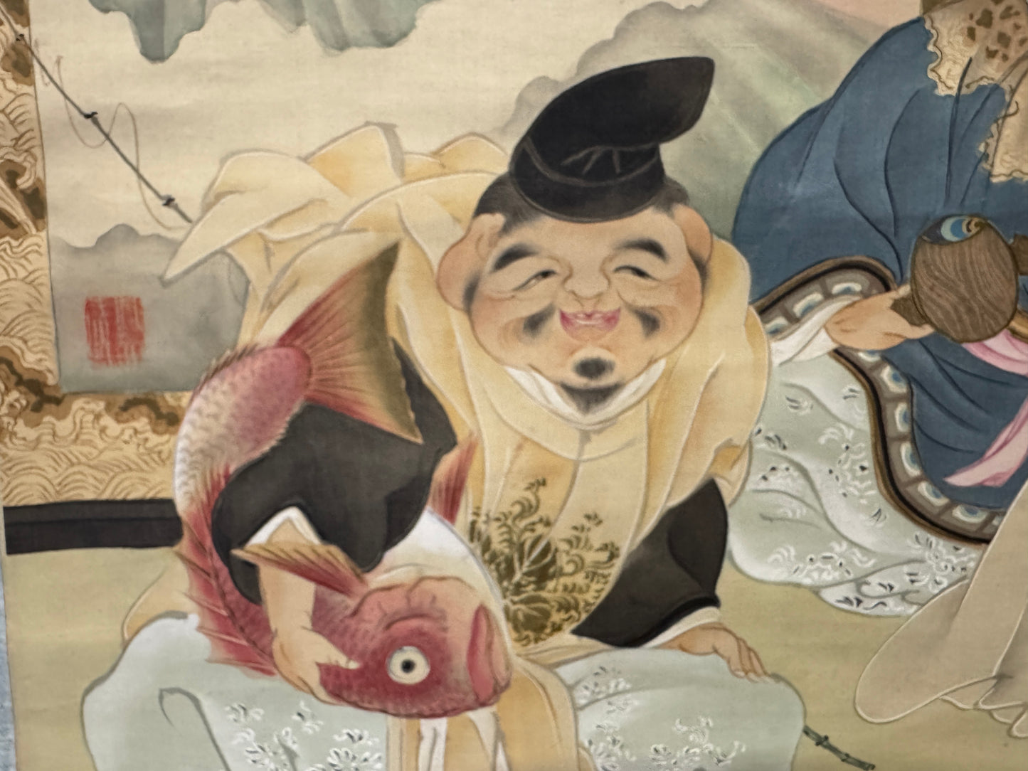 Y8900 KAKEJIKU Ebisu Daikoku signed Japan antique hanging scroll interior decor