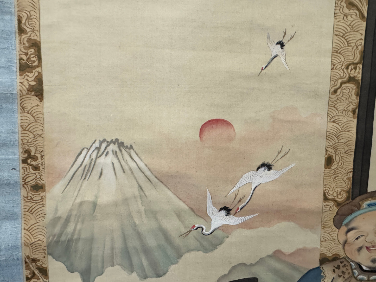 Y8900 KAKEJIKU Ebisu Daikoku signed Japan antique hanging scroll interior decor