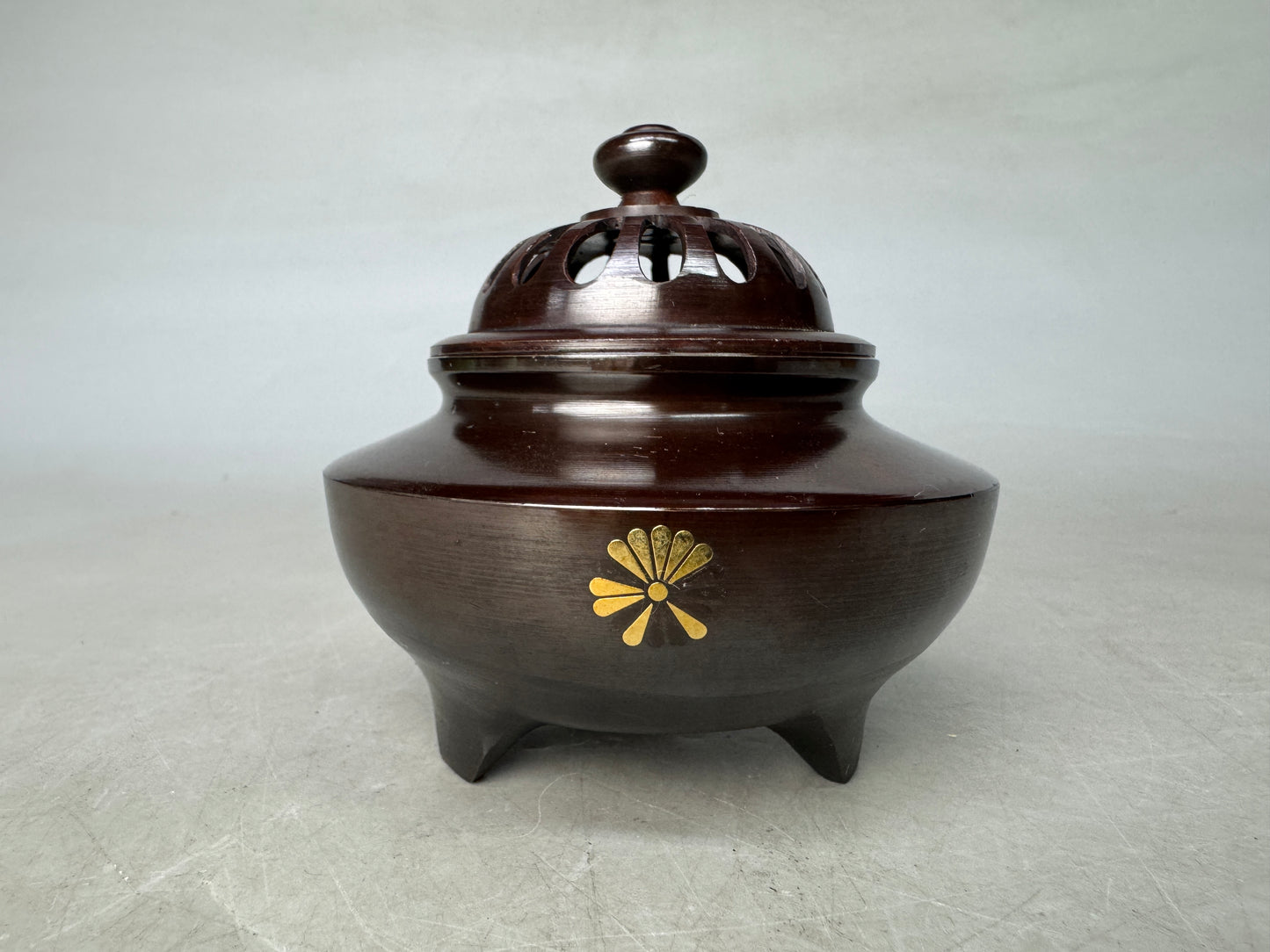Y8905 KOURO Copper chidori pattern Japan antique fragrance incense burner aroma