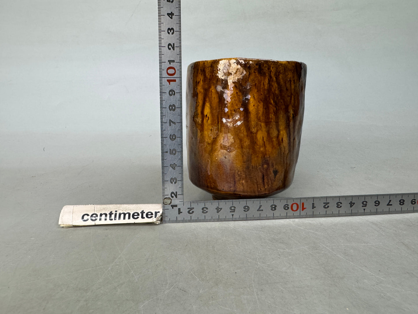 Y8910 CHAWAN Ohi-ware tube bowl signed Japan antique tea ceremony teacup pottery