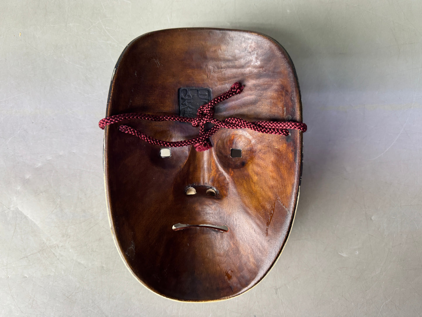 Y8911 NOH MASK wood carving Doushi signed Japan antique omen men dance drama