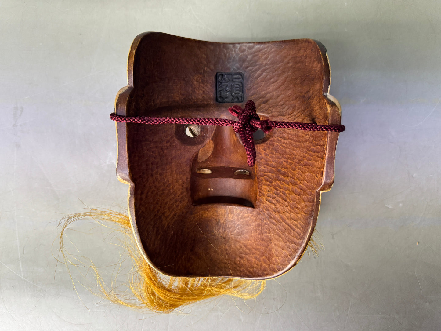 Y8913 NOH MASK wood carving Daiakujo signed Japan antique omen men dance drama